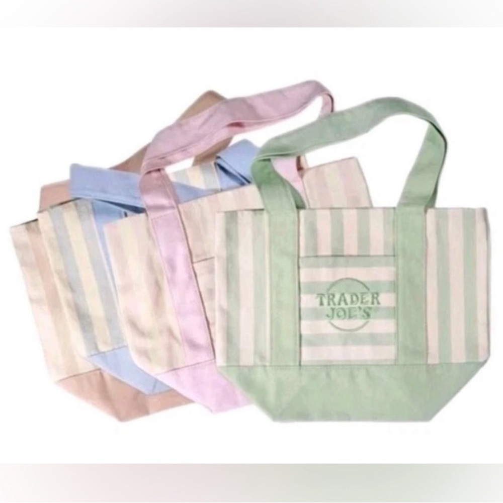 NWT Trader Joe's Striped Canvas Mini Tote Full Summer 2026 Set of 4